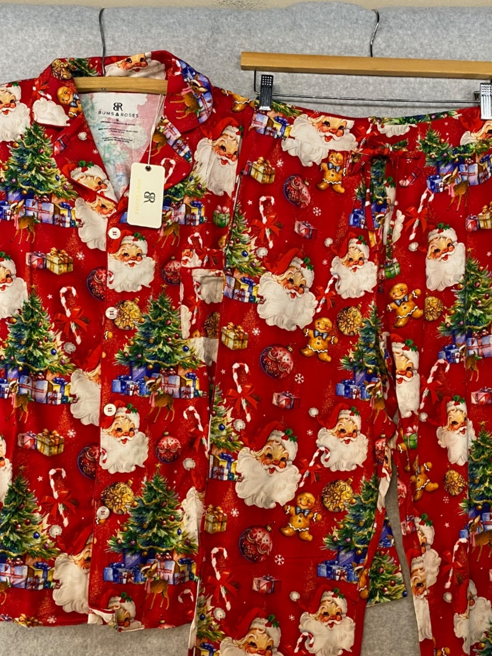 NEW! Bums & Roses Size S Christmas Pajama Set • Red Santa Tree Candy Canes